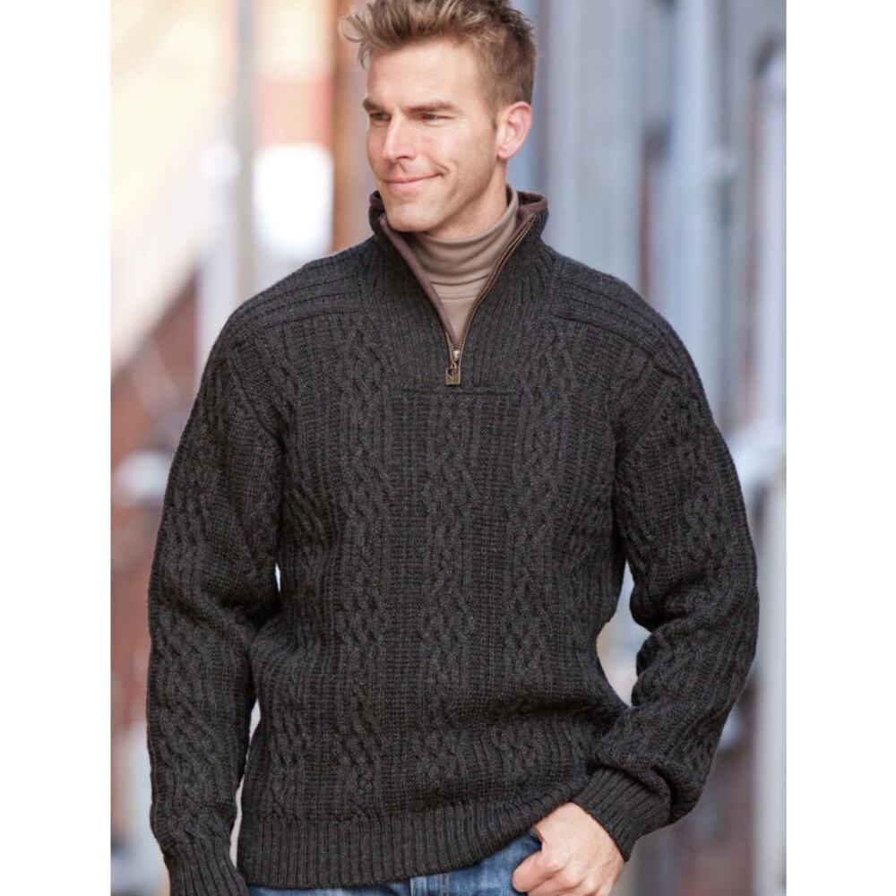 Dale of Norway Henningsvaer Navy Blue Wool Quarter Zip Cable Knit Sweater L $399